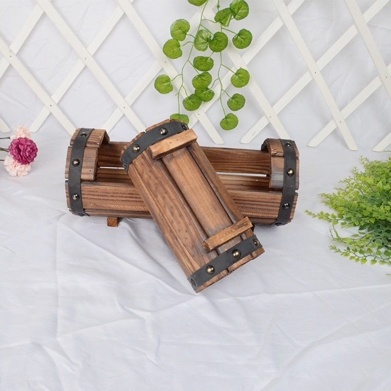 Retro Style Half-barrel Solid Wood Flower Pot Balcony Vegetable Succulent Wood Flower Pot Desktop Plant Home Bonsai Decoration