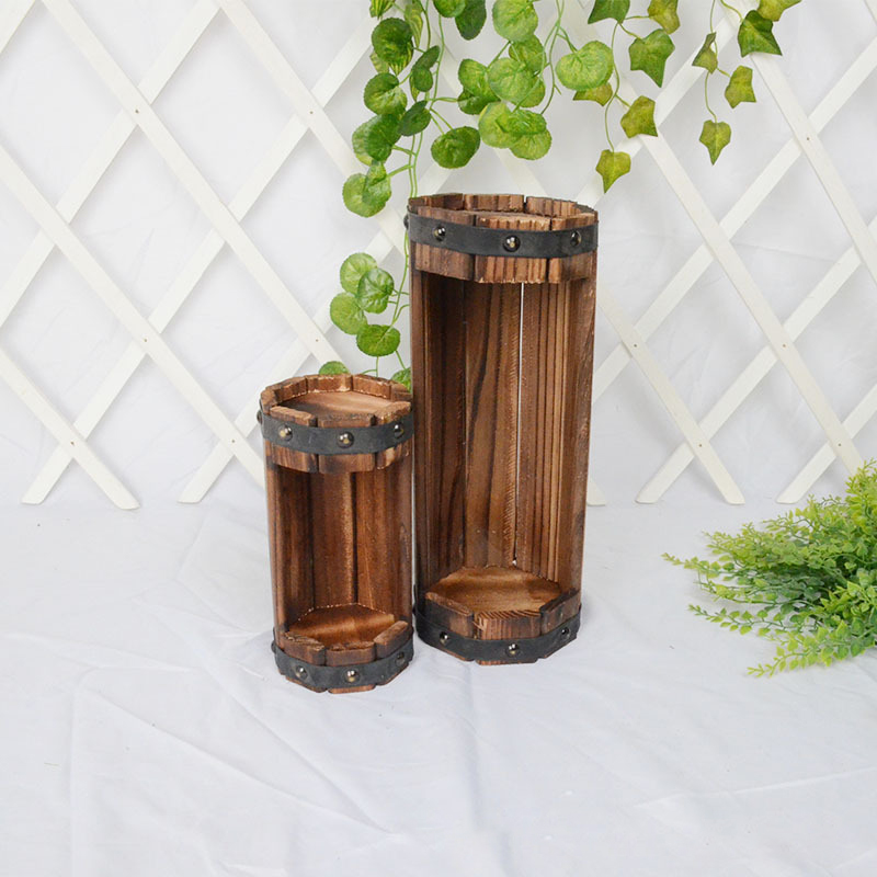 Retro Style Half-barrel Solid Wood Flower Pot Balcony Vegetable Succulent Wood Flower Pot Desktop Plant Home Bonsai Decoration