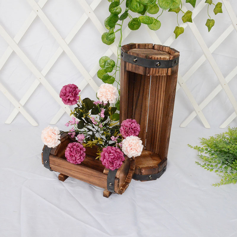 Retro Style Half-barrel Solid Wood Flower Pot Balcony Vegetable Succulent Wood Flower Pot Desktop Plant Home Bonsai Decoration
