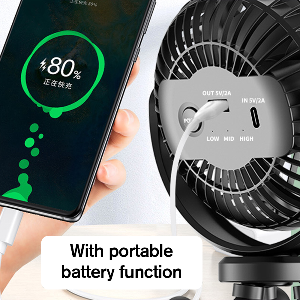 Portable Fan, Stroller Fan 5200mAh Battery Operated Fans USB Rechargeable Small Fan USB Cooling Fan 3 Adjustable Speeds