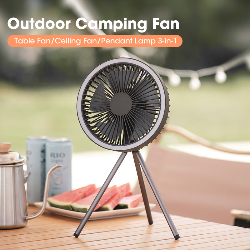 10000 mAh USB Tripod Camping Fan with Power Bank Light Rechargeable Desktop Portable Circulator Wireless Ceiling Electric Fan