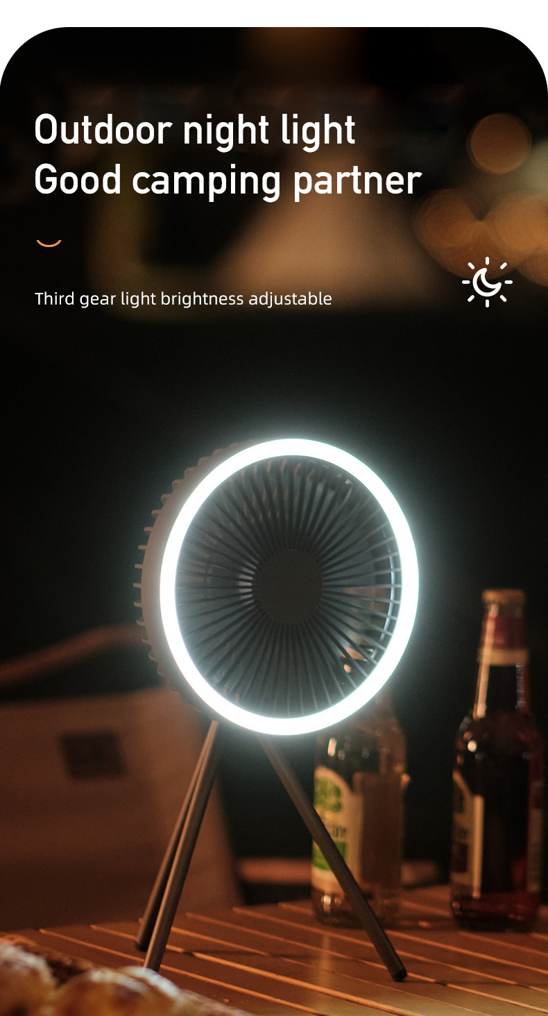 10000 mAh USB Tripod Camping Fan with Power Bank Light Rechargeable Desktop Portable Circulator Wireless Ceiling Electric Fan