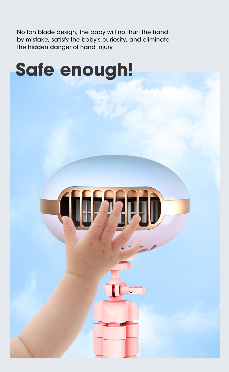 Bladeless Fan Baby Stroller Fan USB Rechargeable 1800mAh Battery Outdoor Mini Portable Handheld Fan Air Cooling Ventilator