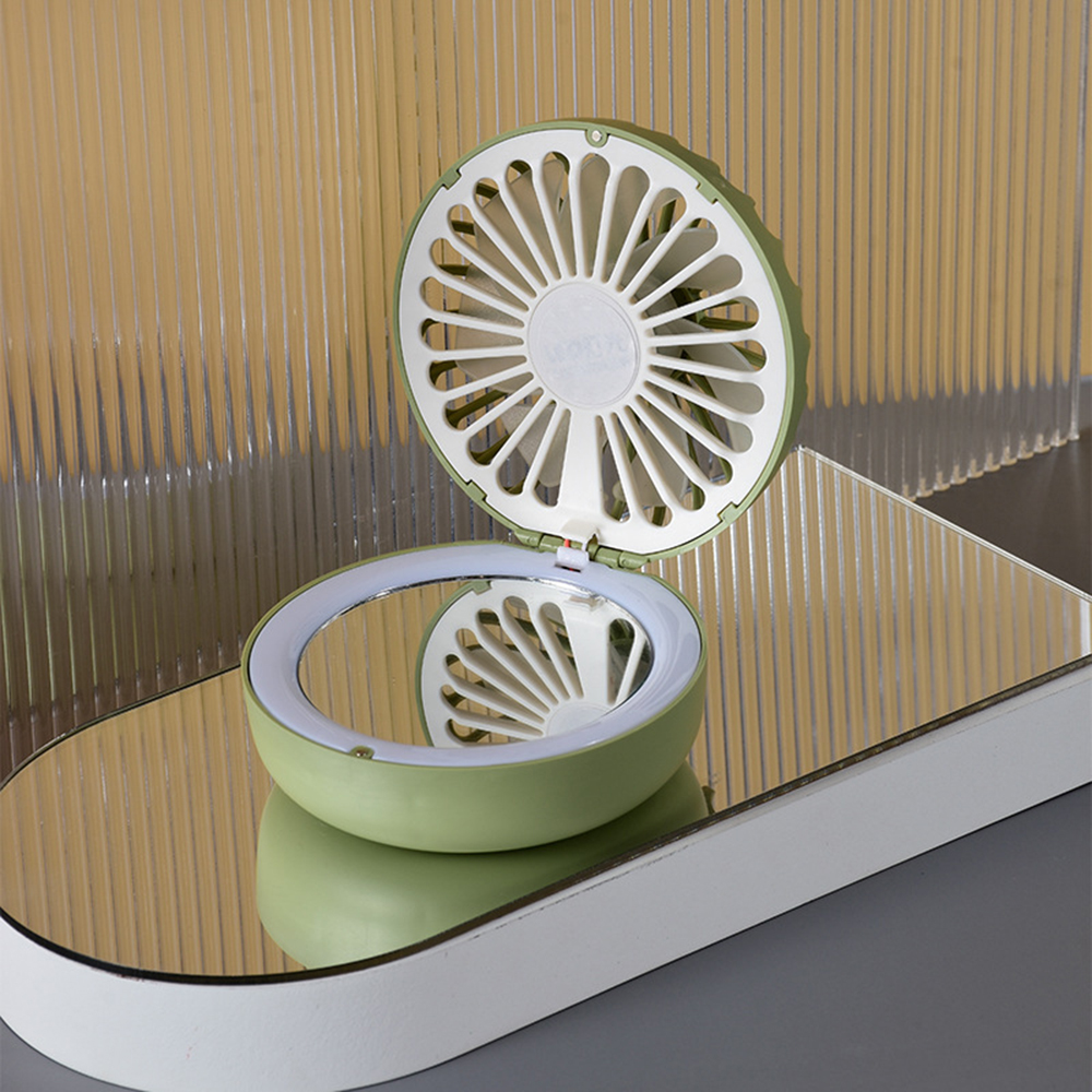 Potable Pocket Cooling Fan 2 in 1 Mini USB Rechargeable Folding Cooler Fan With Makeup Mirror LED Night lights Gifts Ventilador