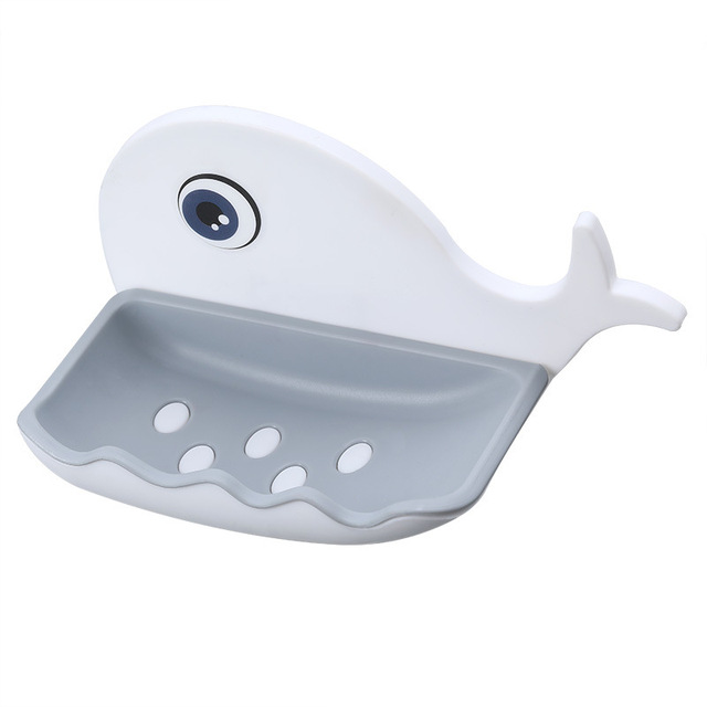 Cute Whale Shaped Punch-free Soap Box Bathroom Drain Soap Holder Bathroom Wall Hanging Rack Bathroom Storage Shelves