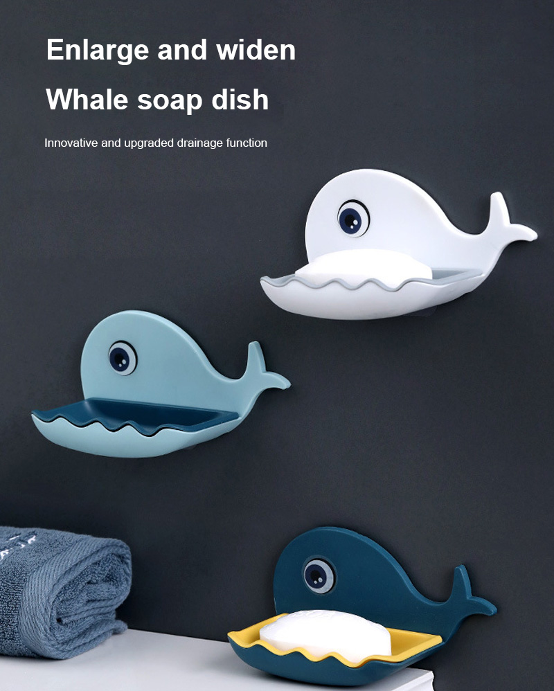 Cute Whale Shaped Punch-free Soap Box Bathroom Drain Soap Holder Bathroom Wall Hanging Rack Bathroom Storage Shelves