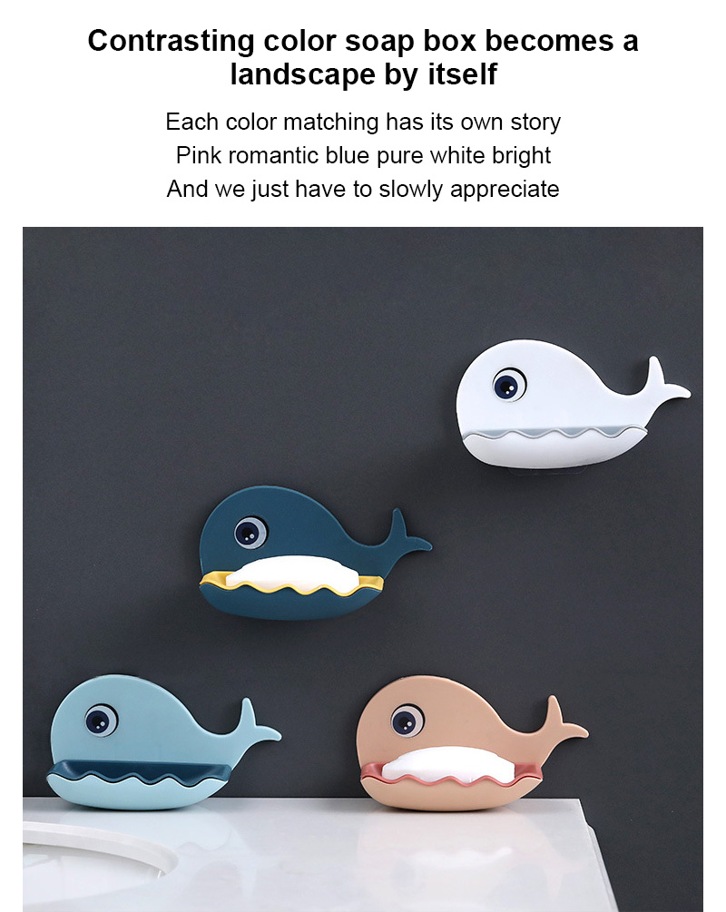 Cute Whale Shaped Punch-free Soap Box Bathroom Drain Soap Holder Bathroom Wall Hanging Rack Bathroom Storage Shelves