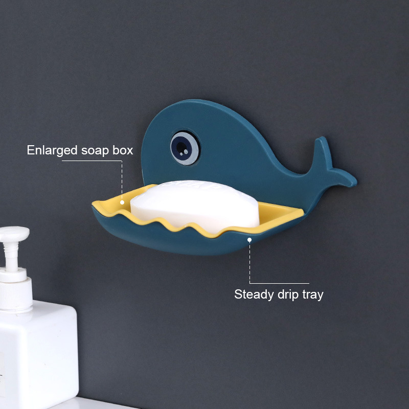 Cute Whale Shaped Punch-free Soap Box Bathroom Drain Soap Holder Bathroom Wall Hanging Rack Bathroom Storage Shelves