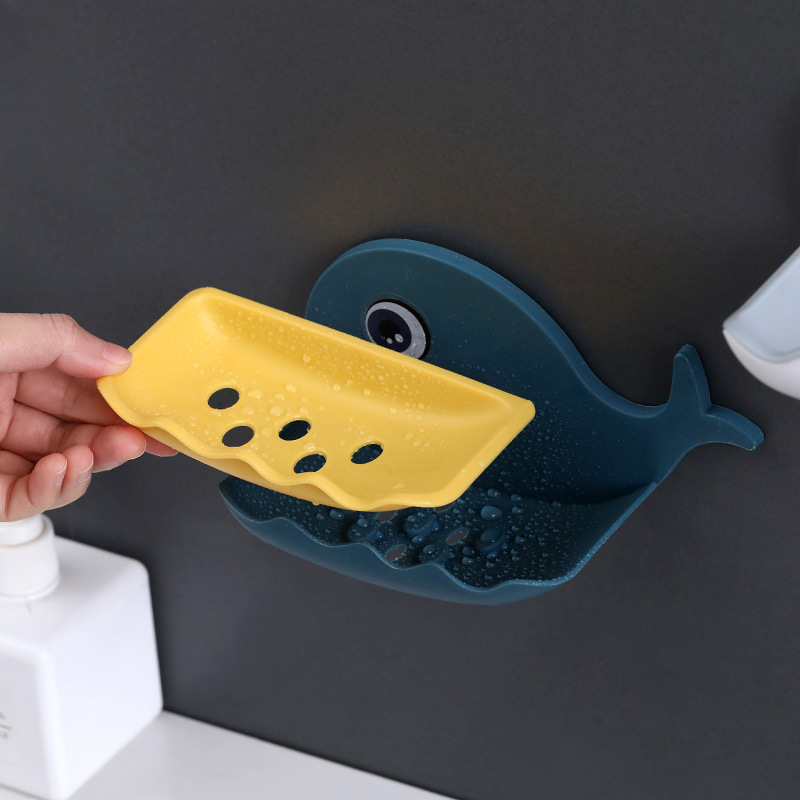 Cute Whale Shaped Punch-free Soap Box Bathroom Drain Soap Holder Bathroom Wall Hanging Rack Bathroom Storage Shelves