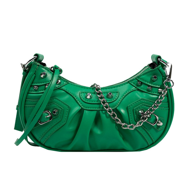 Women Rivet Shoulder Bag PU Leather Handbag Designer Trend Chain Crossbody Bag New Fashion Exquisite Lady Zipper Messenger Bags