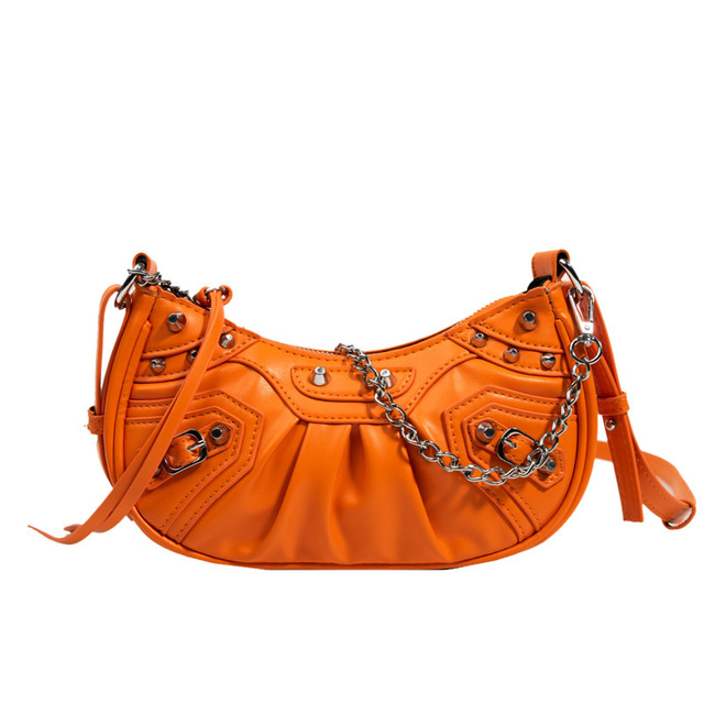 Women Rivet Shoulder Bag PU Leather Handbag Designer Trend Chain Crossbody Bag New Fashion Exquisite Lady Zipper Messenger Bags