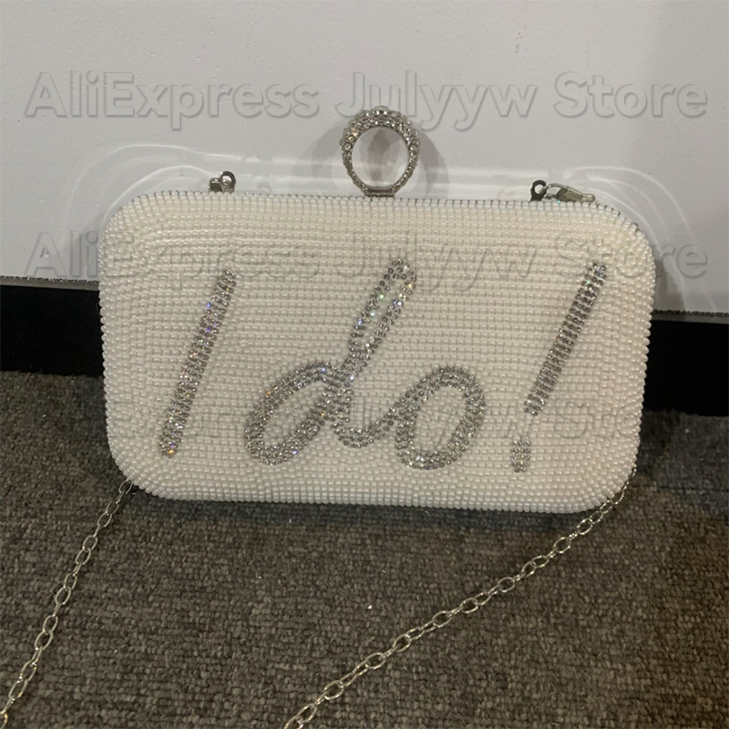 Wedding White Clutch I Do Letter Evening Bags For Women Bridal Clutches Bag Rhinetsone Pearl Beading Wedding Party Handbag Trend