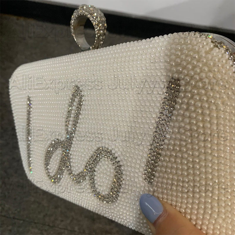 Wedding White Clutch I Do Letter Evening Bags For Women Bridal Clutches Bag Rhinetsone Pearl Beading Wedding Party Handbag Trend