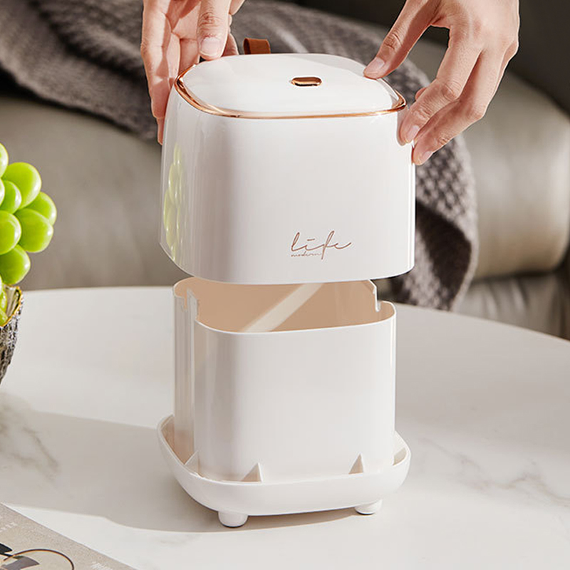 Ins Light Luxury Desktop Trash Can Press Dust Case Storage Box Office Household Table Car Garbage Basket Office Accessories