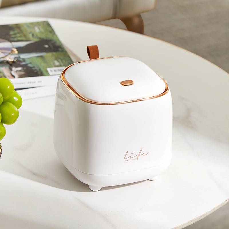 Ins Light Luxury Desktop Trash Can Press Dust Case Storage Box Office Household Table Car Garbage Basket Office Accessories