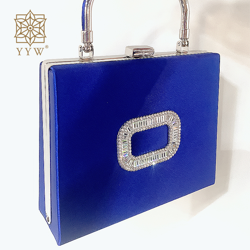 Royal Blue Clutch Bag Women Luxury Rhinestone Box Shape Top Handle Female Evening Purses And Handbags Wedding Party Dress Purse