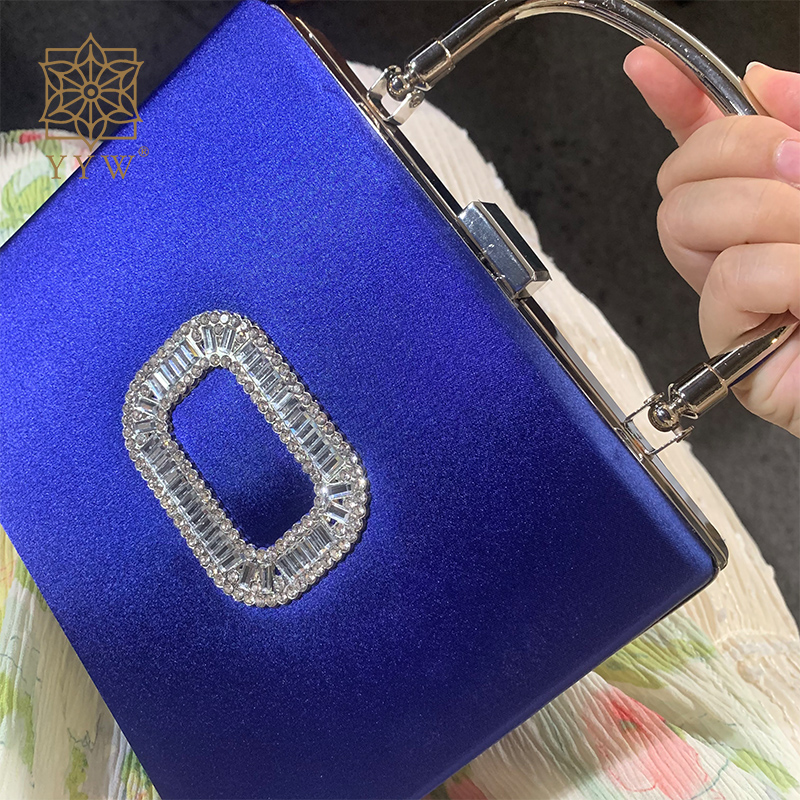 Royal Blue Clutch Bag Women Luxury Rhinestone Box Shape Top Handle Female Evening Purses And Handbags Wedding Party Dress Purse