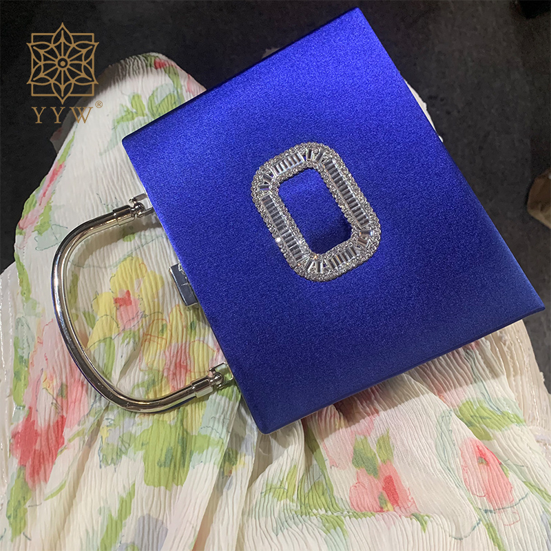 Royal Blue Clutch Bag Women Luxury Rhinestone Box Shape Top Handle Female Evening Purses And Handbags Wedding Party Dress Purse