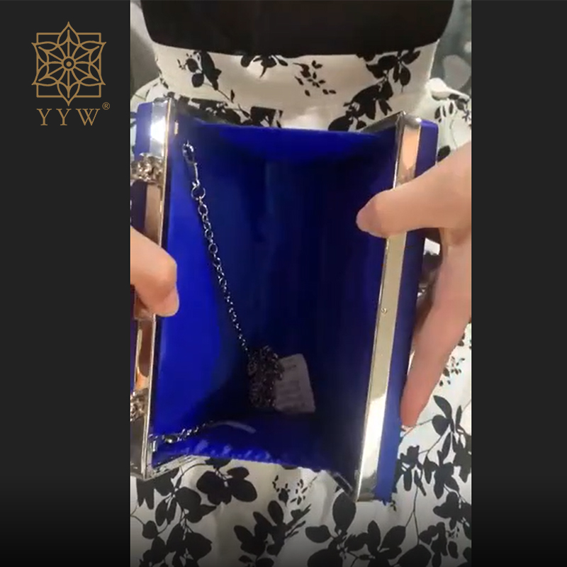 Royal Blue Clutch Bag Women Luxury Rhinestone Box Shape Top Handle Female Evening Purses And Handbags Wedding Party Dress Purse