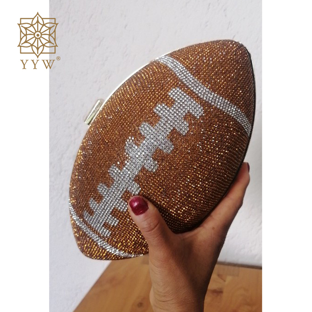 Football Shape Evening Bags Luxury Rhinestone Purses Clutch Lady'S Handbag Cocktail Party Evening Clutch Bag Chain Crossbody Bag