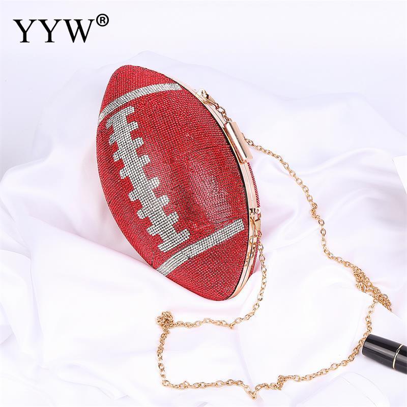 Football Shape Evening Bags Luxury Rhinestone Purses Clutch Lady'S Handbag Cocktail Party Evening Clutch Bag Chain Crossbody Bag