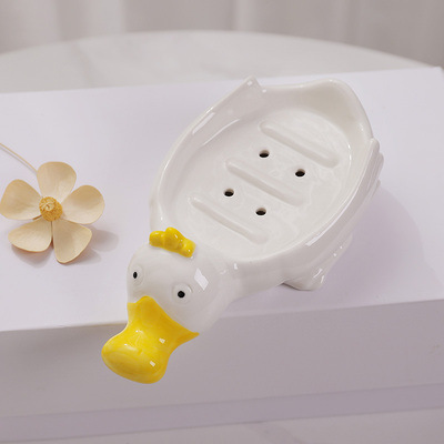 Cute Duck Soap Tray Soap Dish Duck Soap Holder Self Draining Soap Rack Soap Saver Sponge Container for Shower Bathroom Tub Kitch