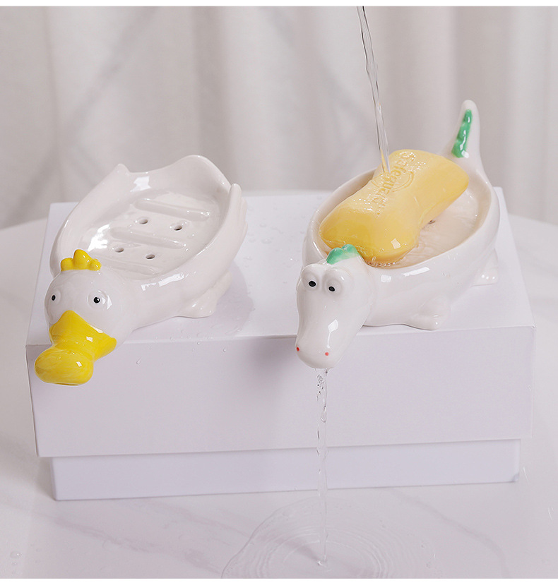 Cute Duck Soap Tray Soap Dish Duck Soap Holder Self Draining Soap Rack Soap Saver Sponge Container for Shower Bathroom Tub Kitch