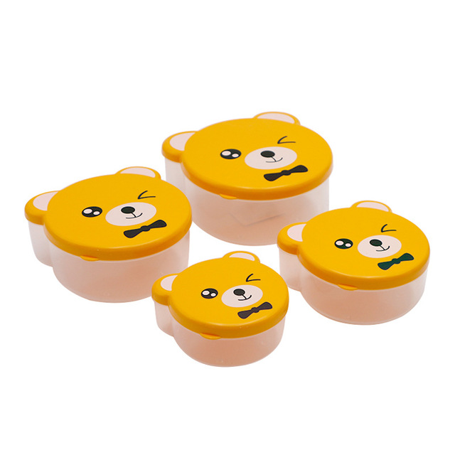 4pcs Children Plastic Cartoon Cute Bento Box Japanese Outdoor Food Storage Container Kids Student Microwave Lunch Box Utensils