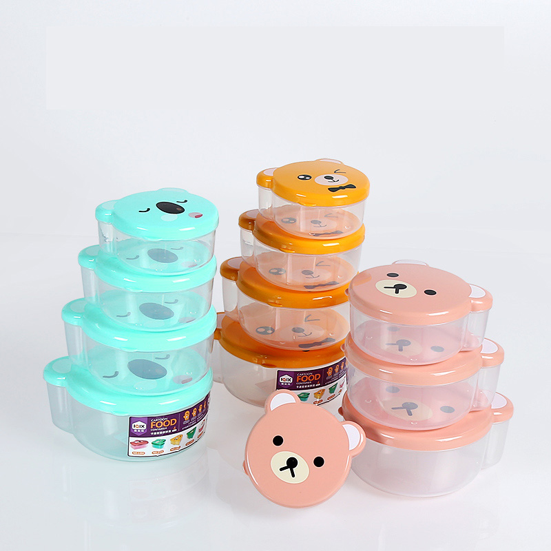 4pcs Children Plastic Cartoon Cute Bento Box Japanese Outdoor Food Storage Container Kids Student Microwave Lunch Box Utensils
