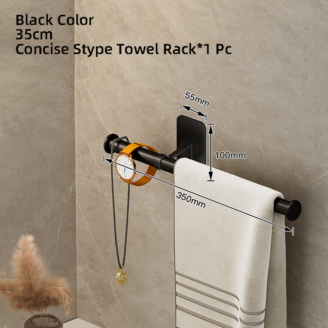 Towel Rack Towel Hanger Bath Towel Holder Wall Hanging Black Bar White Rod Bathroom Shelf Kitchen Storage Rack