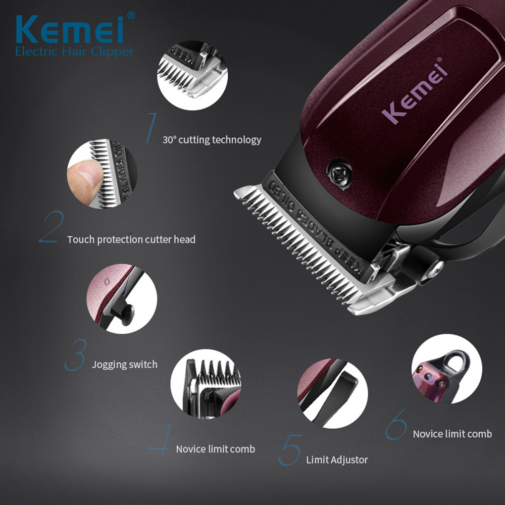 Professional Titanium Blade Corded Electric Haircut Cutting Machine Barber + Limit Comb For Kids Adult Men Kemei 110-240v