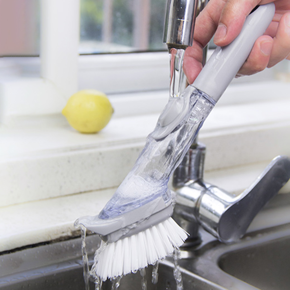 Long Handle Cleaning Brushes Automatic Filling with Liquid Dispenser Pot Washing Brush Stove Cleaning Brush for Home Accessories