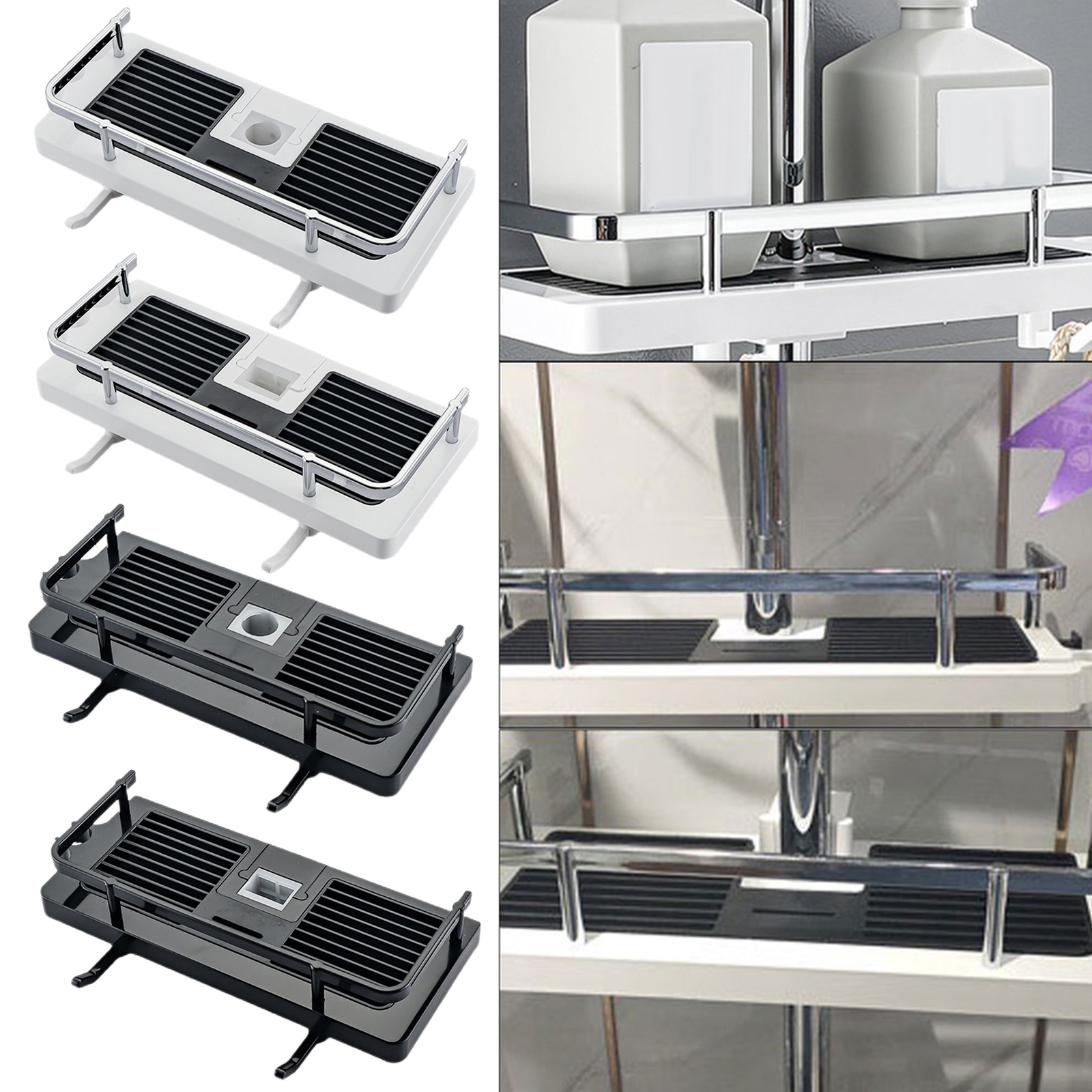 Multipurpose Shampoo Tray Punch Free Lifting Storage Holder Height Adjustable Shower Pole Shelves Hollow Design Bathroom Gadgets