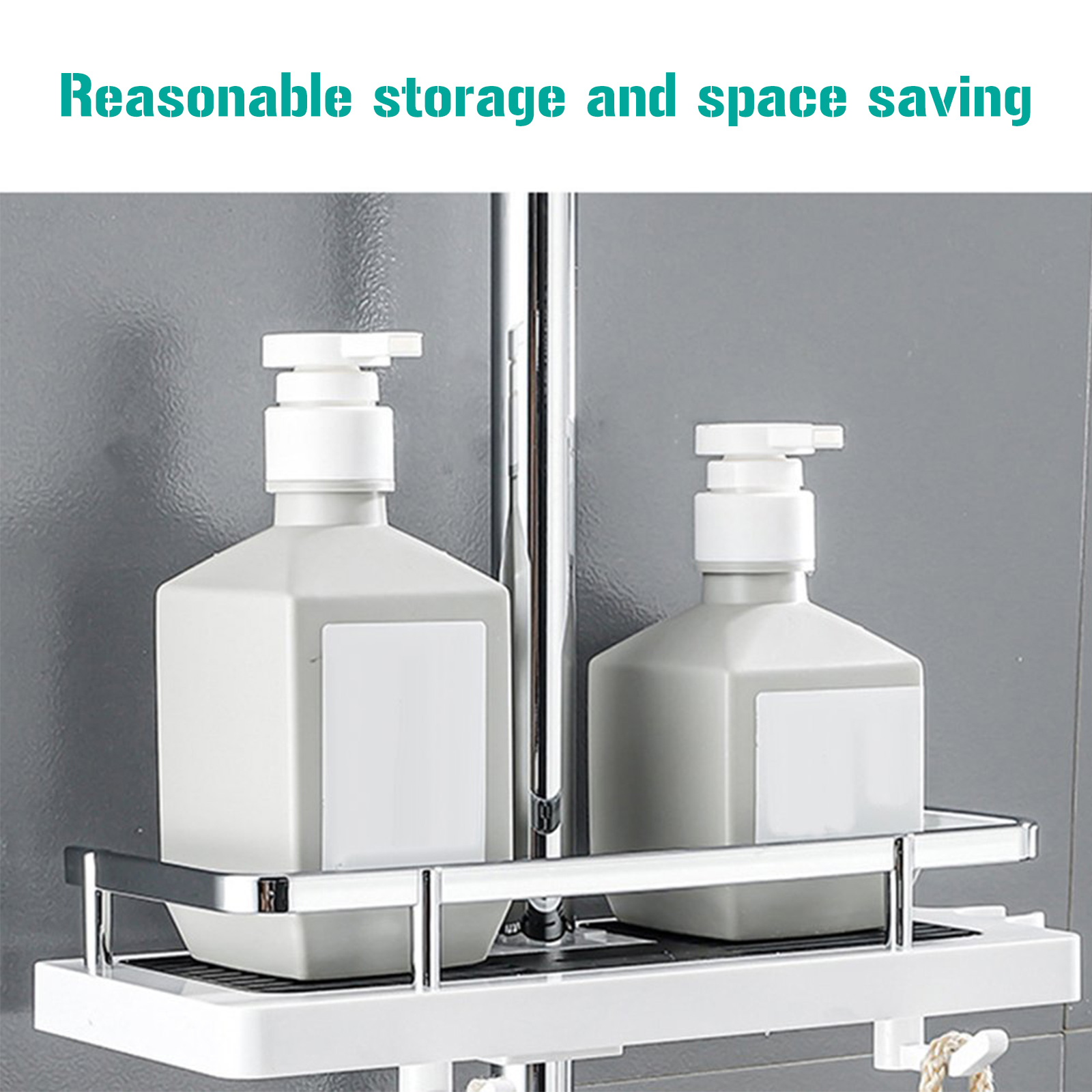 Multipurpose Shampoo Tray Punch Free Lifting Storage Holder Height Adjustable Shower Pole Shelves Hollow Design Bathroom Gadgets