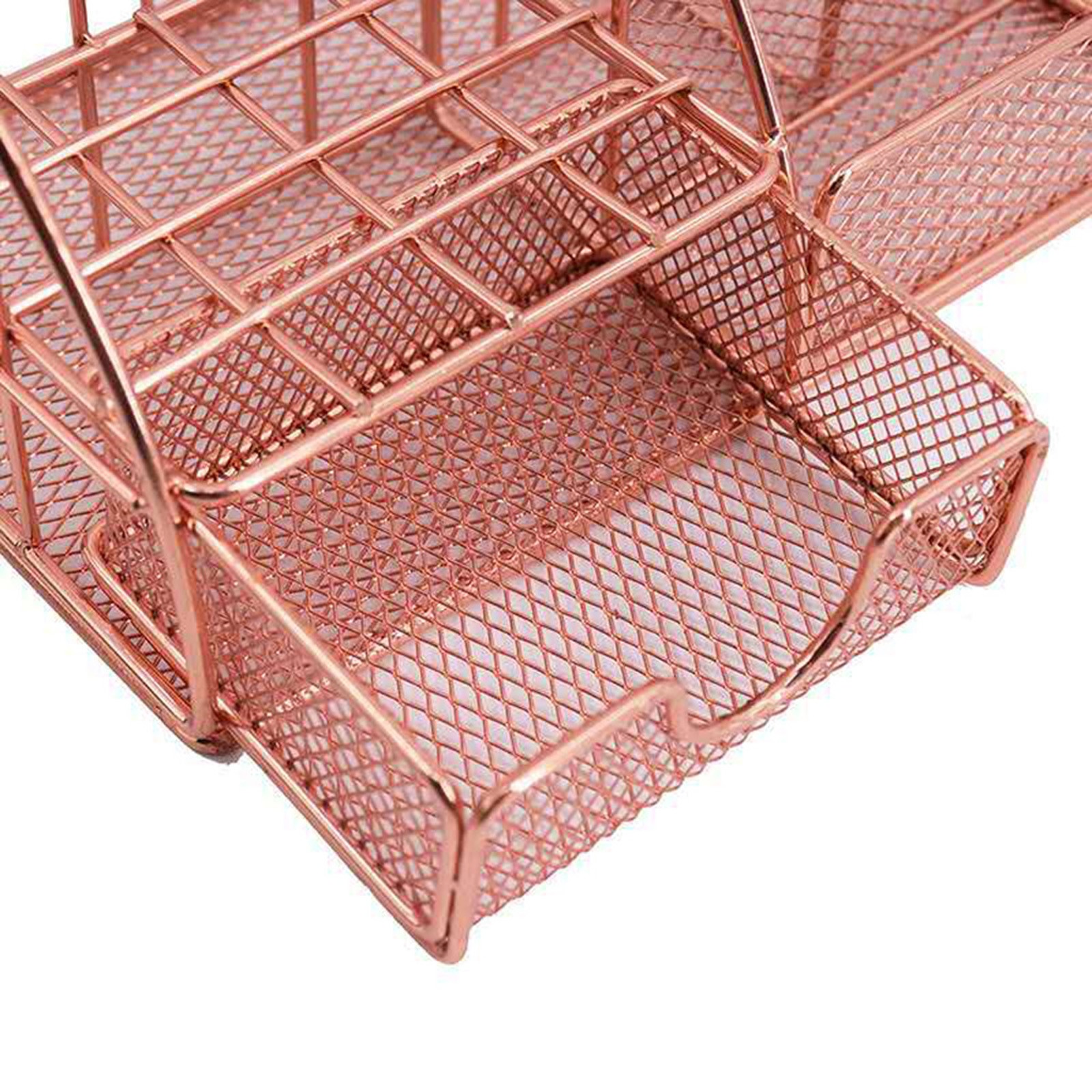 Desktop Storage Box Rose Gold Mesh Metal Office Supplies Accessories with Drawer for Home Office Makeup Organizer