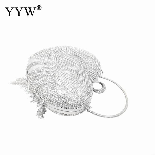 silver Heart Tassel Clutch Bag For Women 2020 luxury rainstone Evening Party Wedding Handbag Purse Metal Tote bridal Clutch