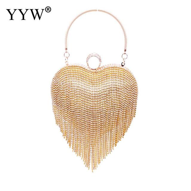 silver Heart Tassel Clutch Bag For Women 2020 luxury rainstone Evening Party Wedding Handbag Purse Metal Tote bridal Clutch