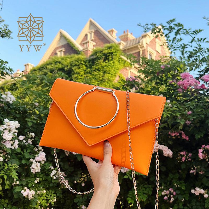 Orange Envelope Handbag Designer Metal Ring Evening Bags Purses Clutch With Chain Fashion Party Purse Shoulder Bag Dropshipping