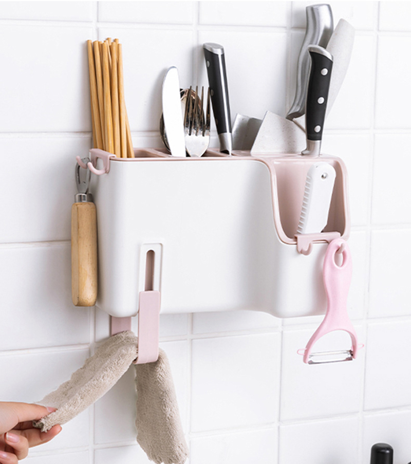 Wall Mounted Cutlery Drainer Rack Kitchen Spoon Fork Chopstick Storage Holder Tableware Spoon Storage Organizer Kitchen Gadget