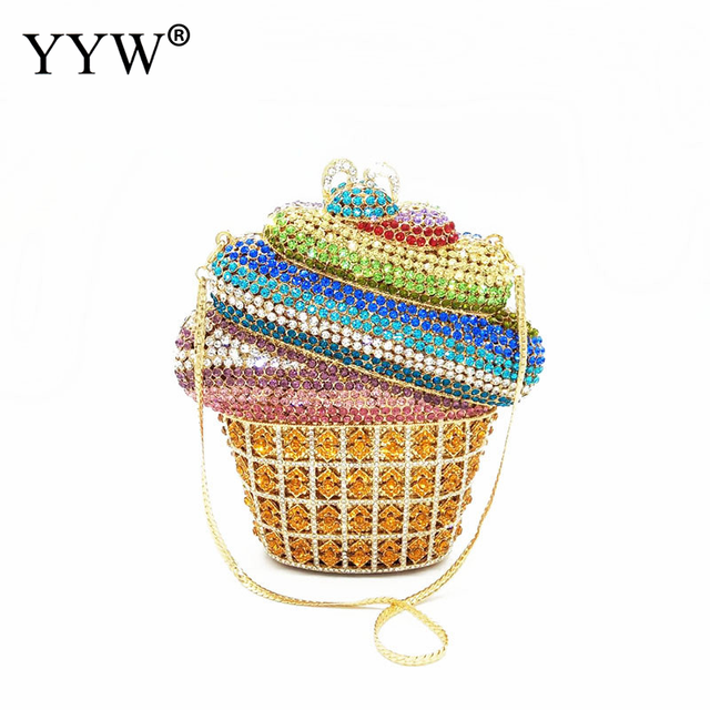 Cupcake Shape Women's Clutch Bag 2021 Designer Clutch Pink Evening Bag Bling Rhinestone Shoulder Handbag Bag Women Trends Style