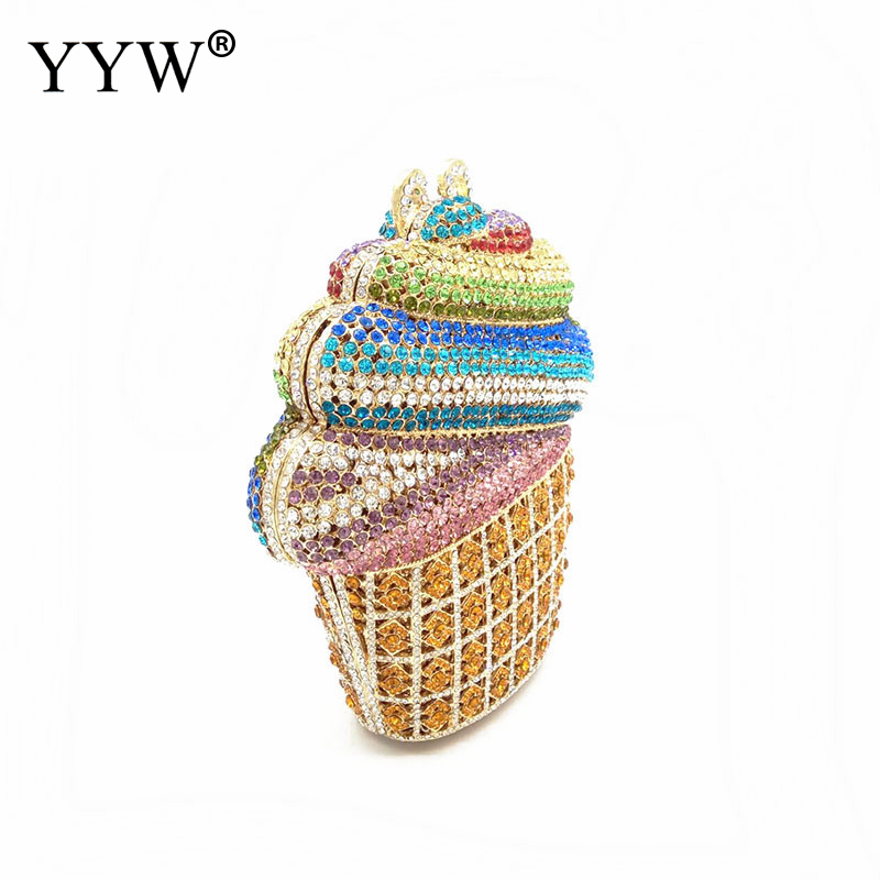 Cupcake Shape Women's Clutch Bag 2021 Designer Clutch Pink Evening Bag Bling Rhinestone Shoulder Handbag Bag Women Trends Style