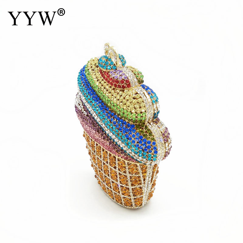 Cupcake Shape Women's Clutch Bag 2021 Designer Clutch Pink Evening Bag Bling Rhinestone Shoulder Handbag Bag Women Trends Style