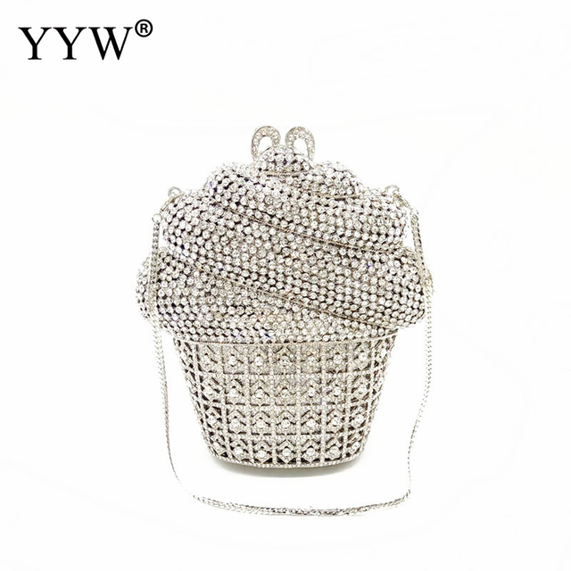 Cupcake Shape Women's Clutch Bag 2021 Designer Clutch Pink Evening Bag Bling Rhinestone Shoulder Handbag Bag Women Trends Style
