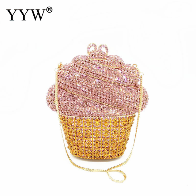 Cupcake Shape Women's Clutch Bag 2021 Designer Clutch Pink Evening Bag Bling Rhinestone Shoulder Handbag Bag Women Trends Style