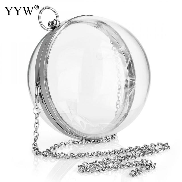 Clear Sac Transparent Femme Round Crossbody Bag Pvc Transparent Women Handbag 2021 New Ball Party Evening Bag White Gold Chain