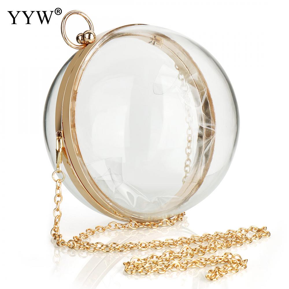 Clear Sac Transparent Femme Round Crossbody Bag Pvc Transparent Women Handbag 2021 New Ball Party Evening Bag White Gold Chain