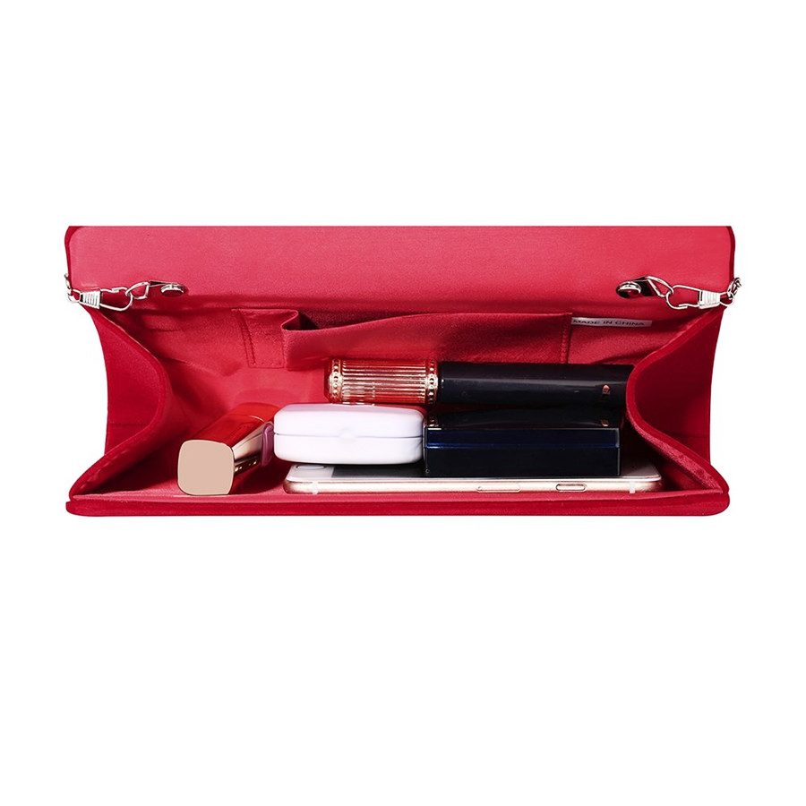 Elegant Red Suede Female Solid Women Evening Bags Envelope Clutch Bag Girl Wedding Party Handbag Velour Prom Chain Shoulder Bag