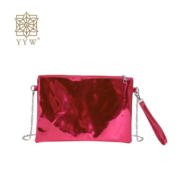 Party Bag Pvc Envelope Clutch Bag With Chain Purple Lacquer Finish Clutch Bag Women Chain Shoulder Crossbody Party Purse Bolsa