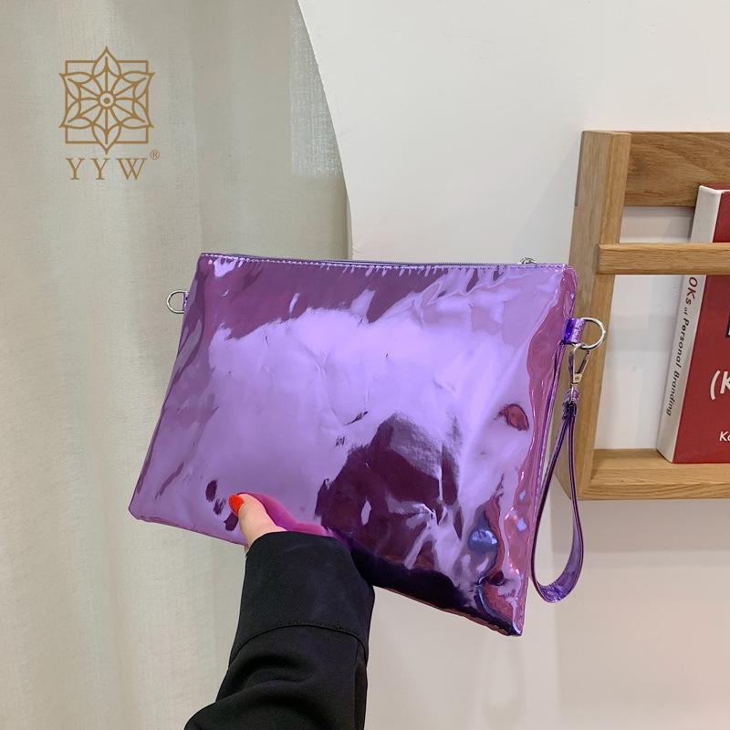Party Bag Pvc Envelope Clutch Bag With Chain Purple Lacquer Finish Clutch Bag Women Chain Shoulder Crossbody Party Purse Bolsa