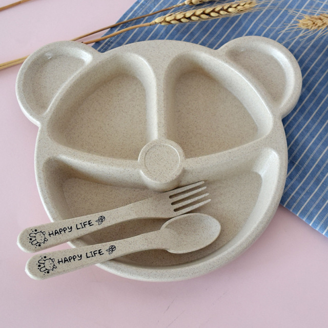 Baby Eating Bowl+Fork+Spoon Food Feeding Kids Cartoons Bear Baby Dishes Anti-Hot Dining Training Plate Children Dinnerware Set